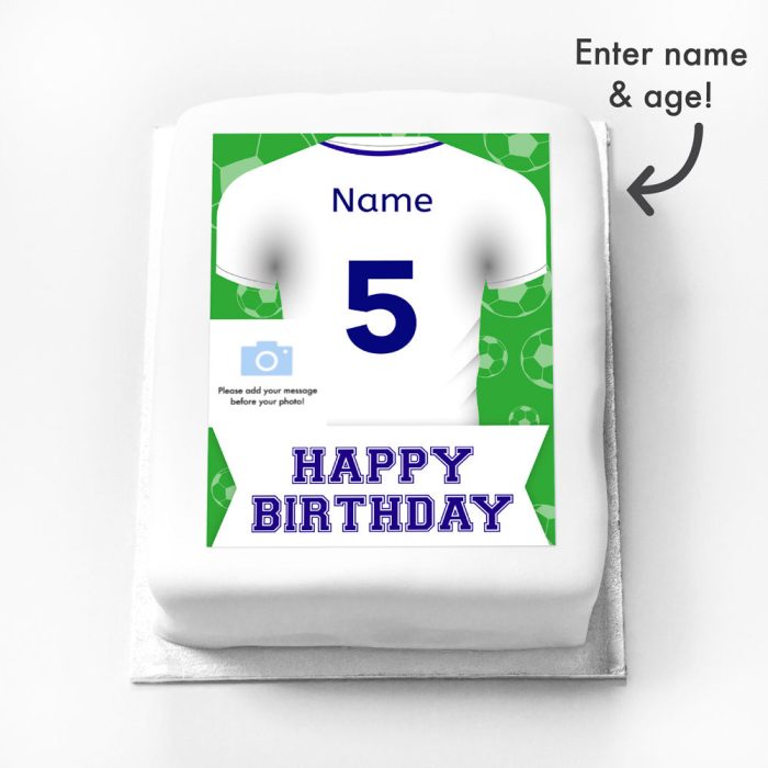 32370 Personalised Photo Cake Football Blue Shirt a