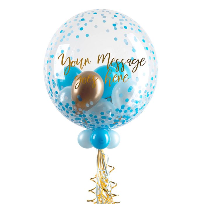 36739 NEW Personalised Bubble Balloon in a Box Blue Gold Luxe 2