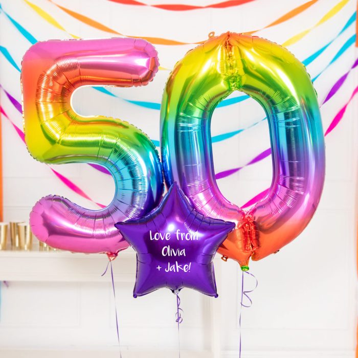 37835 50th Birthday Balloons in a Box Rainbow 1